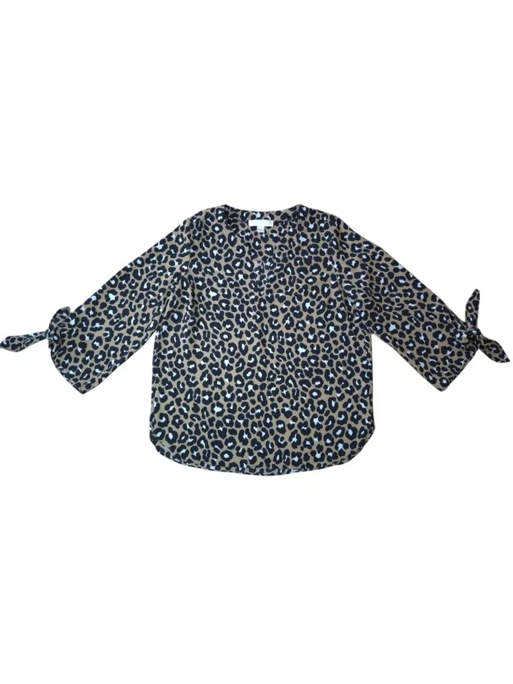 Michael Kors Leopard Print Blouse Tie Sleeve Womens Size M Animal Print Top.